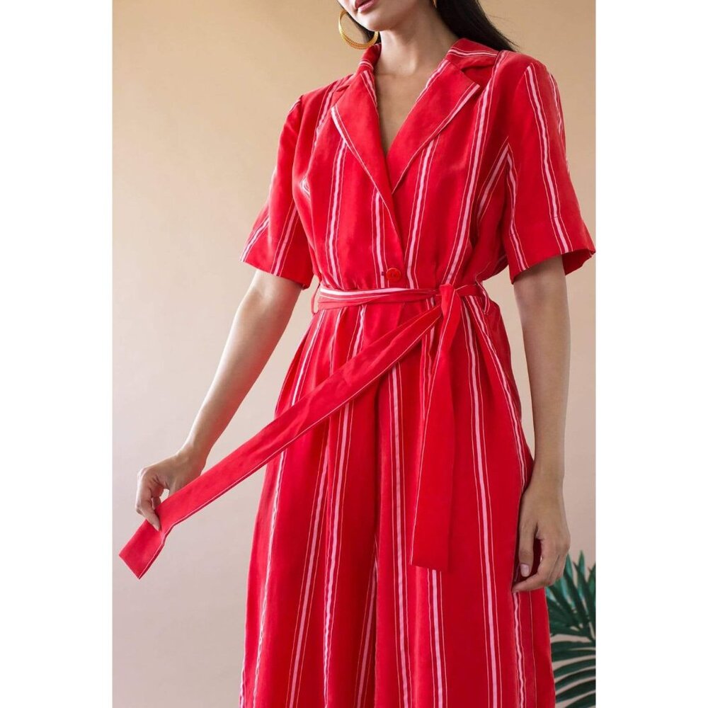 Eva Franco Anthropologie Red Stripe short Sleeve Cropped Wide Leg SummerJumpsuit - Picture 4 of 4